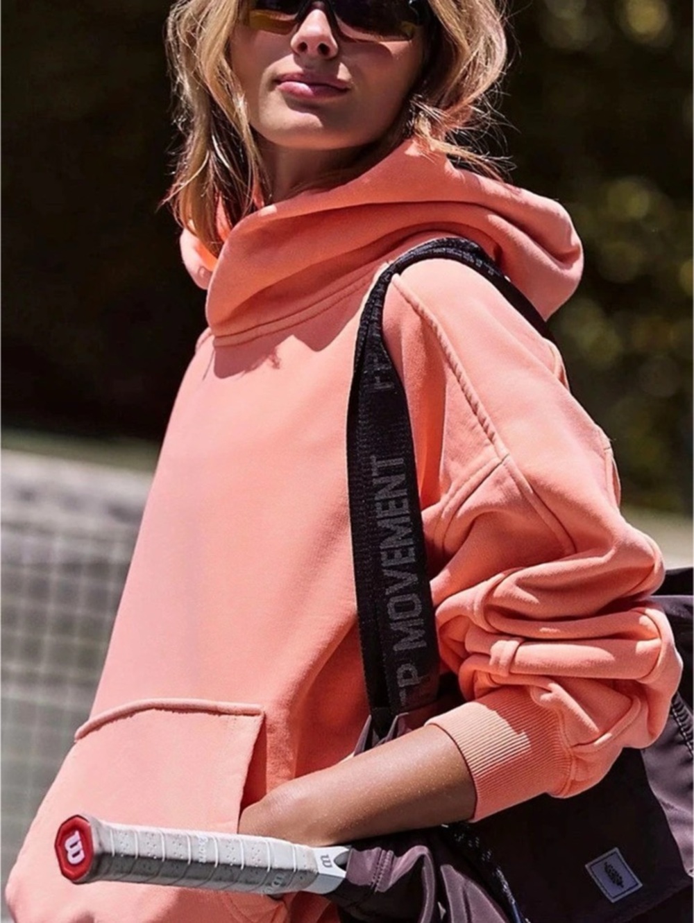 FP Movement A Cut Above Flocked Buti Hoodie Neon Coral, Size Small